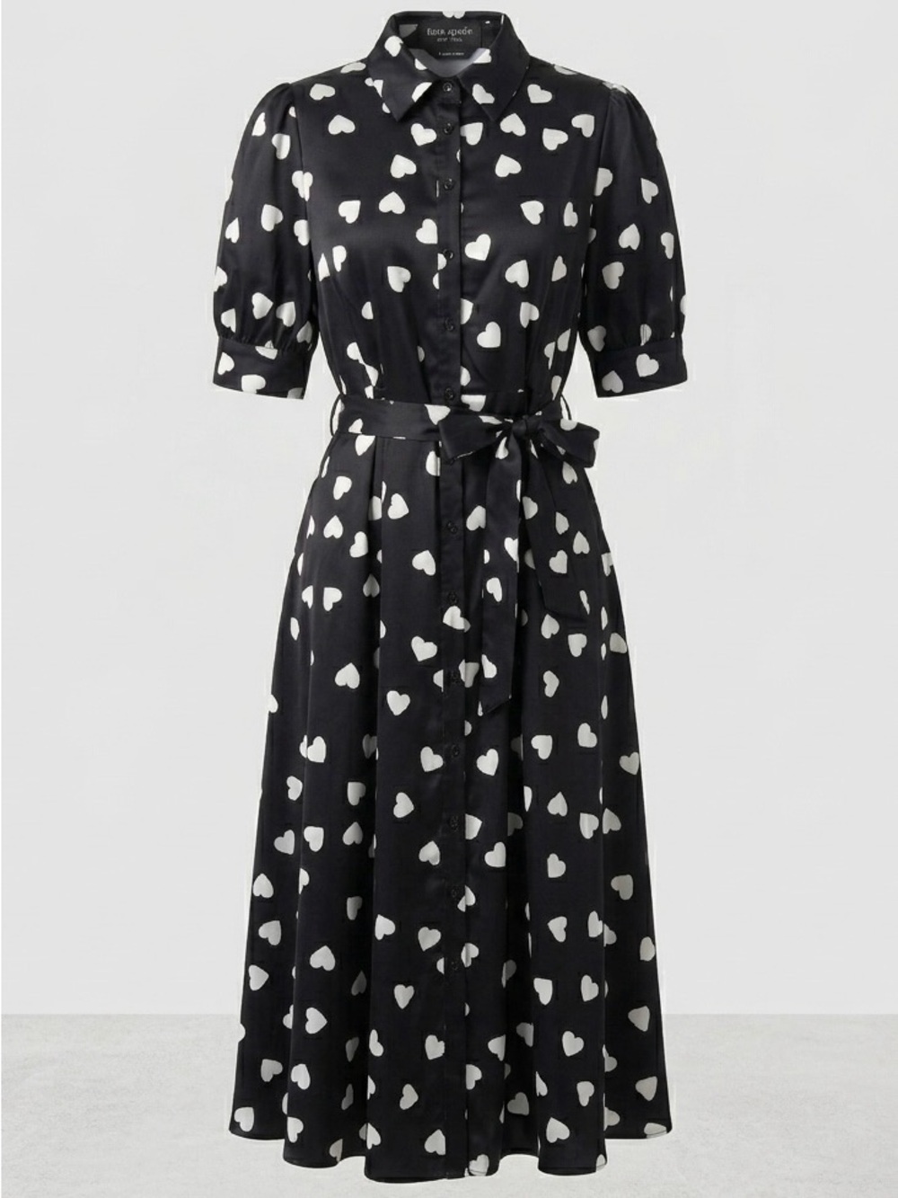 NWOT Kate Spade Black Heart Print Puff Sleeve Midi Shirtdress - 4 - Fabric Note!